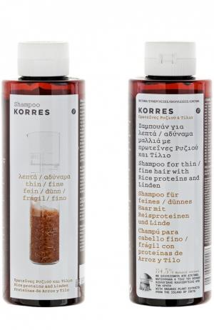 Шампунь для тонких ломких волос Shampoo Rice Proteins & Linden Korres. Цвет: бесцветный