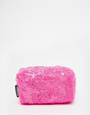 Розовая косметичка с пайетками Jaded London. Цвет: розовые пайетки