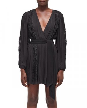 Плиссированное платье с поясом и кружевной отделкой , цвет Black The Kooples