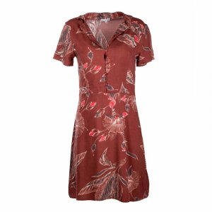 Женское платье с короткими рукавами и v-образным вырезом в цветочки коричневого цвета BEST MOUNTAIN
