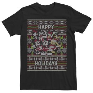 Мужская групповая фотография свитера-футболки Happy Holidays Ugly Christmas Disney