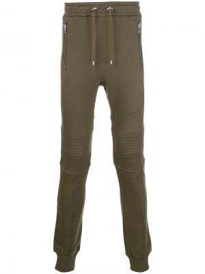Спортивные брюки с молниями Balmain. Цвет: зеленый