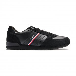 ICONIC SUEDE LEATHER RUNNING TRAINERS TommyHilfiger. Цвет: черный