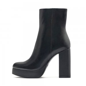 Полусапоги Zara Leather Platform Ankle, чёрный