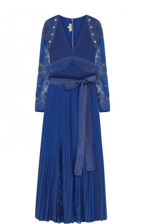 Вязаный комплект из боди и плиссированной юбки Elie Saab. Цвет: синий