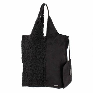 Большая черная сумка-шоппер из двух материалов искусственного меха и замши Prudy Woman MANOUKIAN