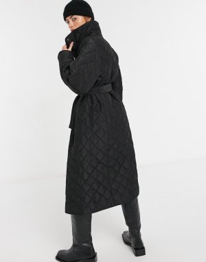 Черное стеганое пальто из переработанного материала с завязкой на талии -Черный & Other Stories