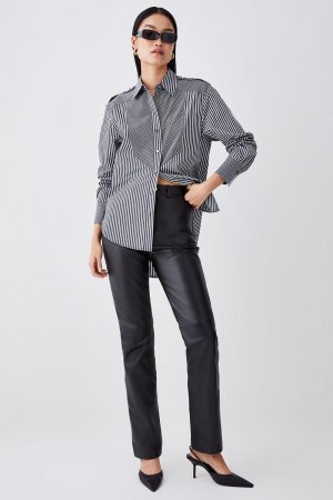Кожаные прямые джинсы с пятью карманами , черный Karen Millen