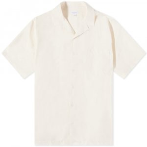 Хлопково-льняная рубашка с короткими рукавами, экрю Sunspel
