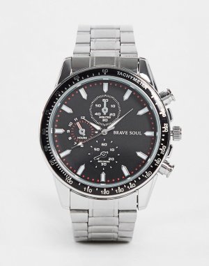 Наручные часы с черным циферблатом и массивным серебристым браслетом -Серебристый Brave Soul