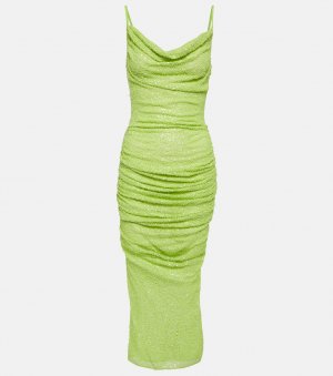 Сетчатое платье миди со сборками и бусинами SELF-PORTRAIT, зеленый Self-Portrait