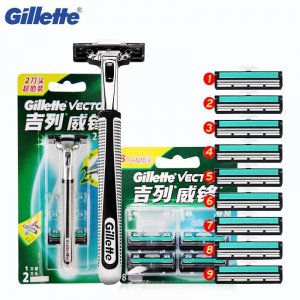 Vector 2 двухслойных лезвия для бритья 1 ручка + 10 лезвий мужчин бритва бороды Gillette