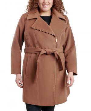 Женское асимметричное пальто с запахом и поясом больших размеров размеров, коричневый Michael Kors