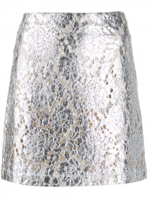 Кружевная юбка мини с эффектом металлик Jourden. Цвет: золотистый