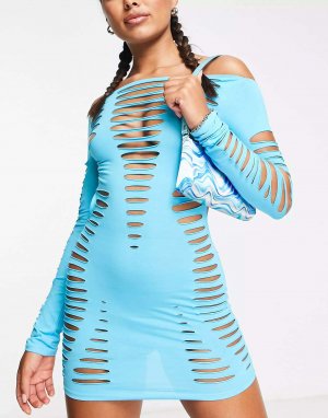 Синее электрик-летнее платье с вырезами и открытой спиной Jaded London