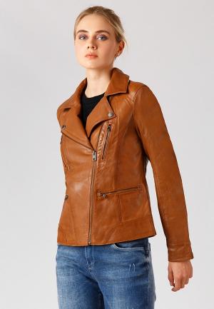 Куртка кожаная Finn Flare. Цвет: коричневый