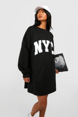 Объемное спортивное платье New York City boohoo, черный Boohoo