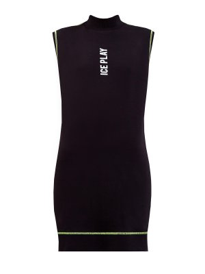 Платье в спортивном стиле с контрастной прострочкой и принтом ICE PLAY. Цвет: черный