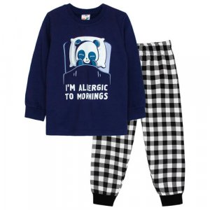 Пижама Lets Go, брюки, свитшот, брюки с манжетами, без капюшона, на резинке, манжеты, размер 122/64, мультиколор Let's Go. Цвет: синий/черный/белый