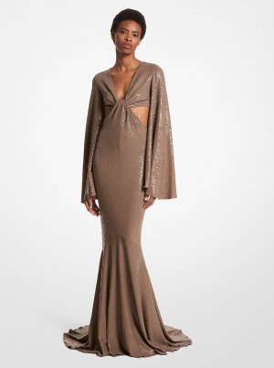 Платье «рыбий хвост» из эластичного матового джерси с ручной вышивкой и пайетками Michael Kors