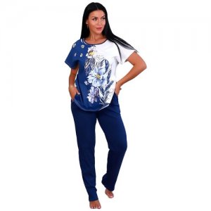 Комплект женский домашний (футболка/брюки), цвет индиго, размер 60 Натали. Цвет: синий