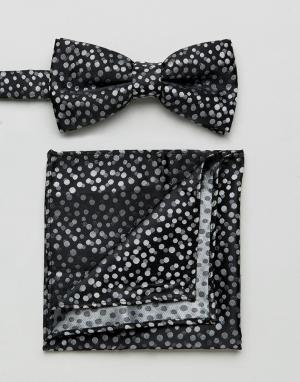 Черные галстук-бабочка и платок для нагрудного кармана в горошек New L Look. Цвет: черный