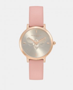 Ultra Slim Bee 24000018 розовые кожаные женские часы , розовый Olivia Burton