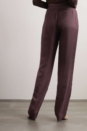 Зауженные брюки Remi из шелкового твила со складками, коричневый TOVE
