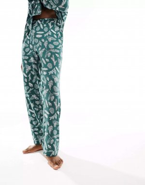 Длинная пижама с перьями x Wellness Project зеленого и белого цвета Chelsea Peers