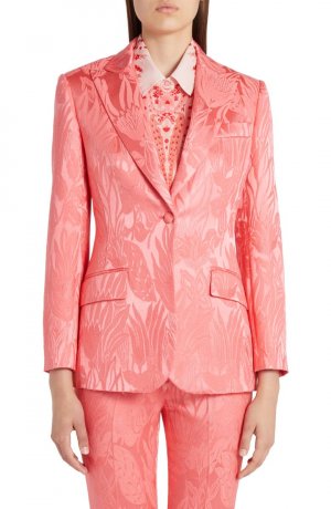 Жаккардовый однобортный пиджак Lily с цветочным принтом, розовый Etro