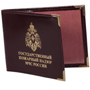 Обложка для удостоверения на удостоверение Мчс России Государственный пожарный надзор 730404, красный, золотой Kamukamu