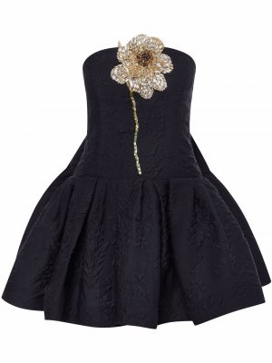 Платье мини с цветочной вышивкой Oscar de la Renta. Цвет: синий