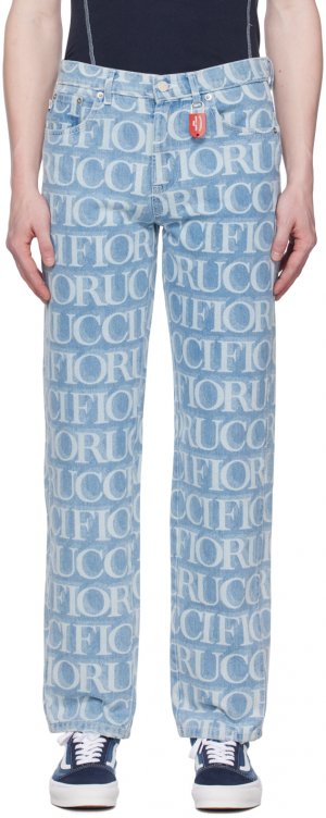 Синие джинсы с лазерной монограммой Fiorucci