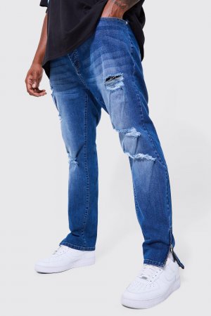 Узкие джинсы стрейч с рваными средствами на молнии по низу , синий Boohoo