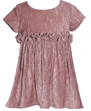 Мятое бархатное платье для маленьких девочек с короткими рукавами и рельефной деталью на талии , розовый Bonnie Baby