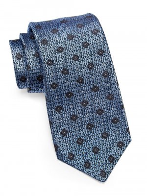 Шелковый галстук с цветочной вышивкой , синий Kiton