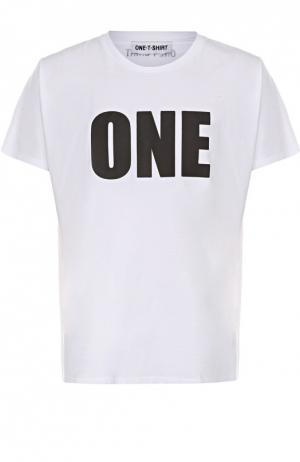 Хлопковая футболка с контрастной надписью One-T-Shirt. Цвет: белый
