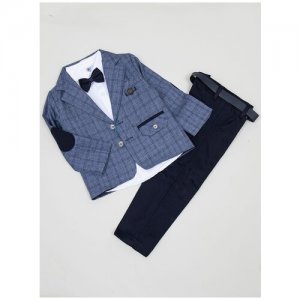 Комплект для мальчика: рубашка с бабочкой, брюки ремнем и пиджак, артикул BL5115, размер 98 Babyland. Цвет: синий
