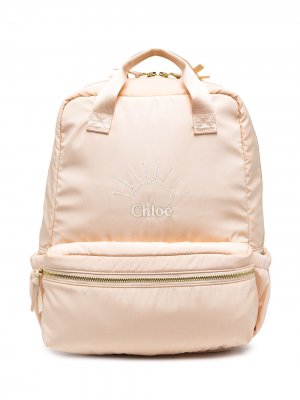 Рюкзак с вышитым логотипом Chloé Kids. Цвет: бежевый