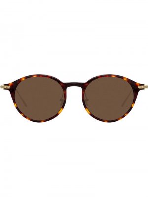 Затемненные солнцезащитные очки в круглой оправе Linda Farrow. Цвет: коричневый