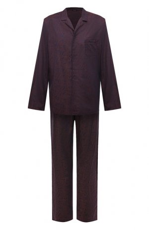 Хлопковая пижама Hanro. Цвет: бордовый