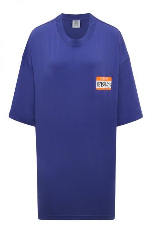 Хлопковая футболка VETEMENTS. Цвет: синий