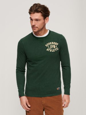Винтажная спортивная футболка с длинным рукавом на груди , эмаль зеленая Superdry