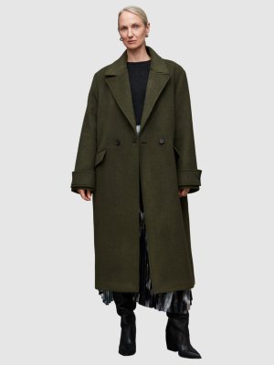Двубортное удлиненное пальто Mabel, хаки AllSaints