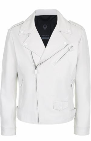 Кожаная куртка с косой молнией и декоративной отделкой Frankie Morello. Цвет: белый