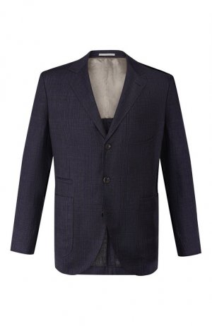 Пиджак из смеси льна и шерсти Brunello Cucinelli. Цвет: синий