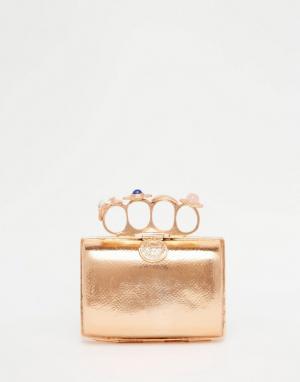 Эксклюзивный клатч цвета розового золота с кольцами From St Xavier. Цвет: золотой