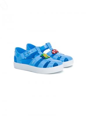 Резиновые туфли с заплатками-рыбами Dolce & Gabbana Kids. Цвет: синий