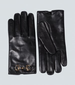 Кожаные перчатки horsebit , черный Gucci