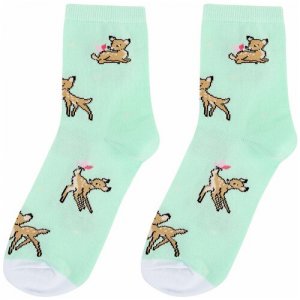 Носки Оленёнок и бабочка, разм.35-39 Kawaii Factory. Цвет: бирюзовый